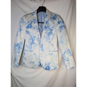 TIE DYE Jacket Blazer Sport Coat Blue White Stretch Cotton Party Size 36 Short
